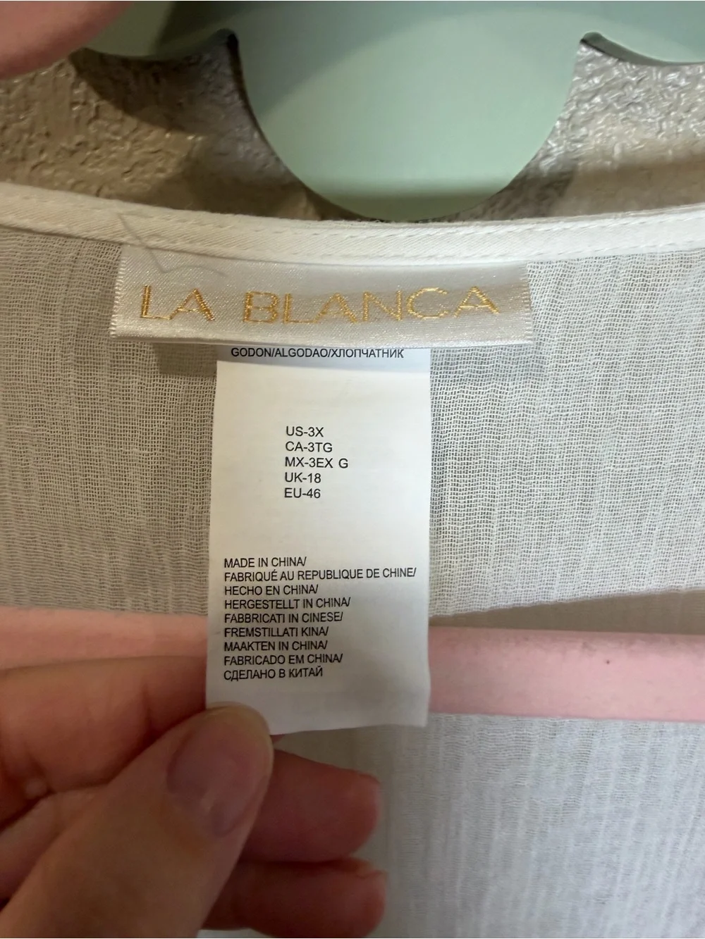 NWT La Blanca White Crochet-Trim V-Neck Swim Coverup